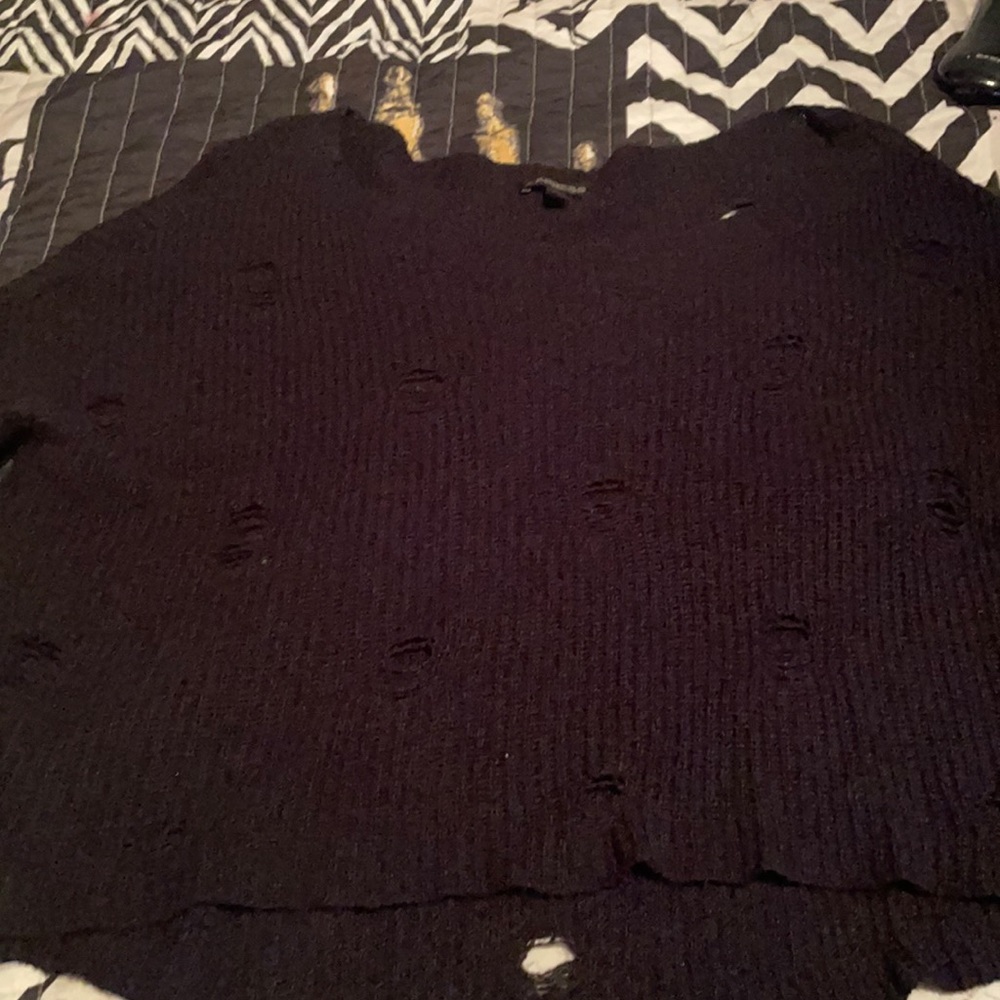 Express distressed black crop sweater. Medium